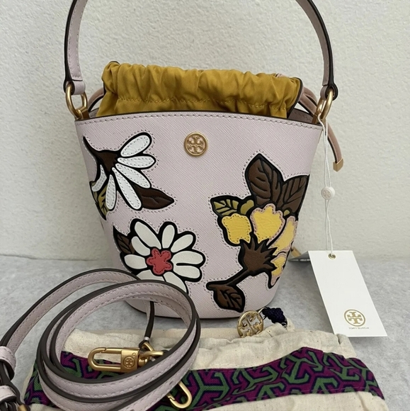 NWT Tory Burch Robinson Appliqué Mini Bucket Bag $428 Ballerina Pink - Picture 3 of 14